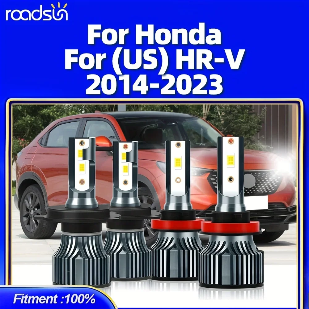 4 шт. автоматические светодиодные фары для Honda (США) HR-V (2014-2023), H4 «все в одном» + H8, противотуманные фары 180 Вт, 6500 К, белый регулируемый патрон Plug-N-Play