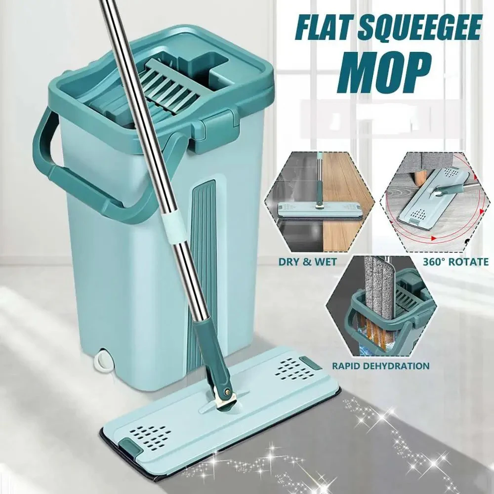 Hands-free Wash Floor Squeeze Mop with Bucket Sewage Separation Wet and Dry 360 ° Clean Flat Mops Set Home Cleaning Tools