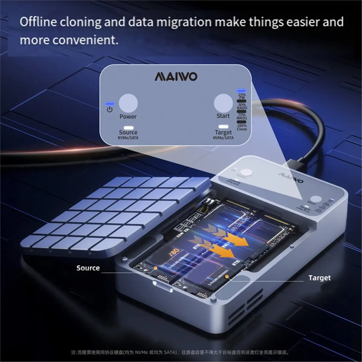 A41T MAIWO USB3.2 20Gbps M.2 NVMe SATA SSD Enclosure Compatible 8TB Solid State Drive Case for Thunderbolt 4/3 Hard Box
