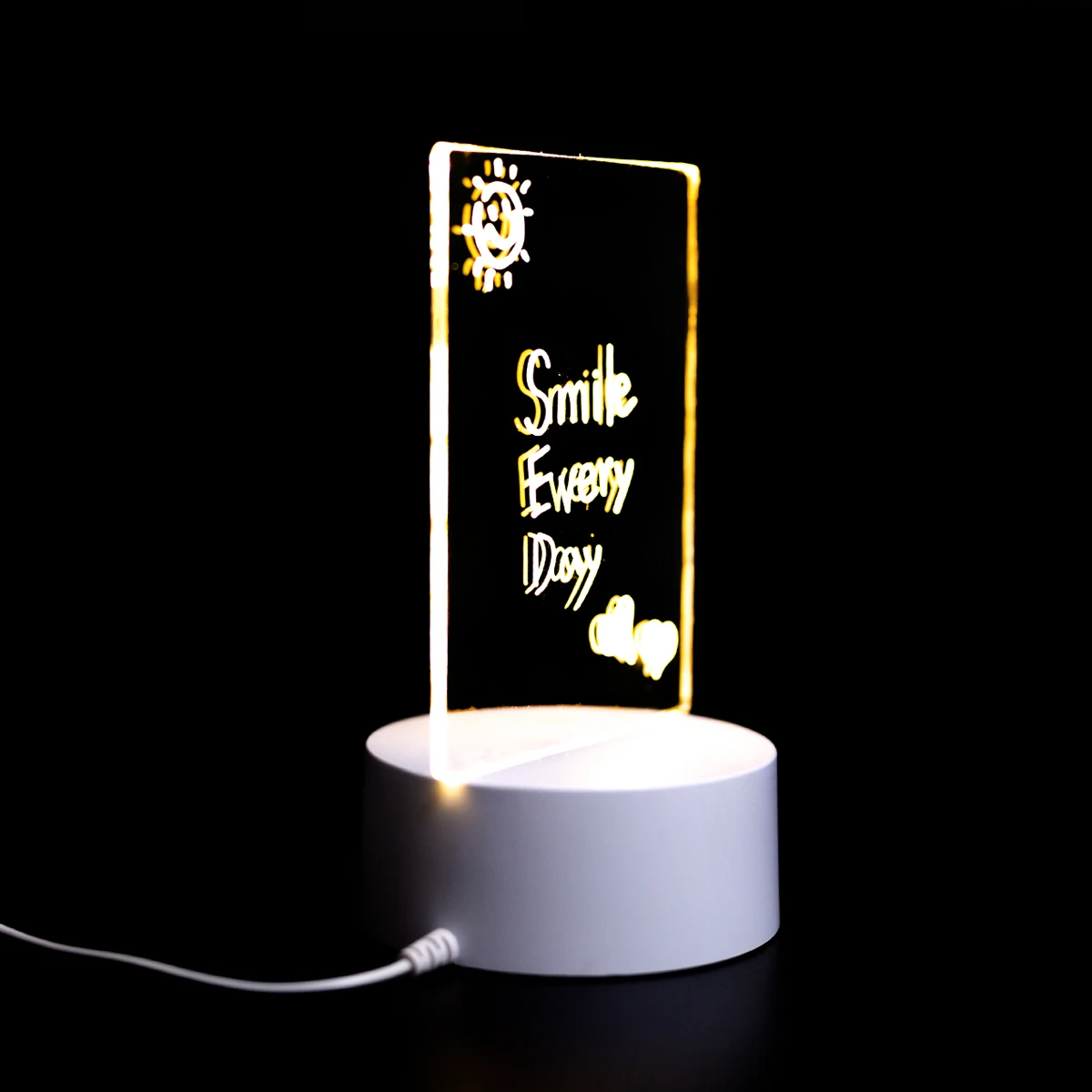 Creativo USB base luminosa acrilico LED messaggio bacheca luce cancellabile 3D luce notturna bianco caldo con penna regalo per i bambini