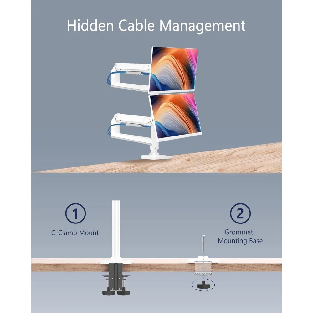 Suporte de display duplo, pode acomodar telas de até 40 polegadas e 25 libras, braços de exibição duplos totalmente ajustáveis