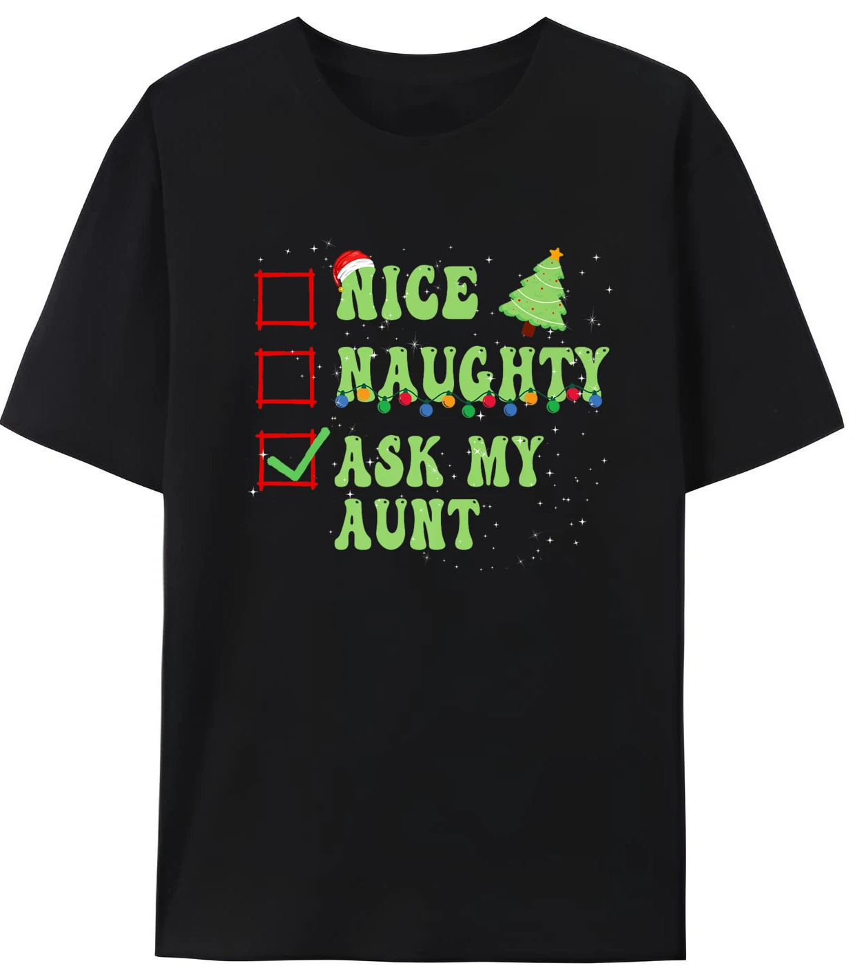 

Nice Naughty Ask Christmas List Santa Claus Men's Graphic T Shirts Letter Printed Cool Trendy Clothes