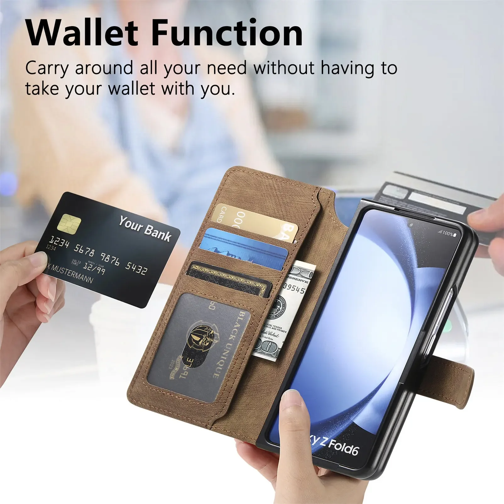 2 w 1 Odłączane karty Solt Wallet Flip Book Case dla Samsung Galaxy Z Fold 6 5 5G Fold6 Fold5 Zdejmowana torba Magnetyczna osłona — zdjęcie produktu 5