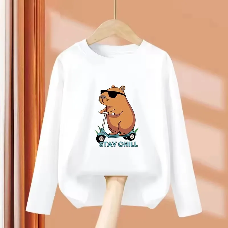 Lässiges T-Shirt mit Capybara-Grafikdruck für Jungen/Mädchen, Sommer, langärmelig, für Kinder, niedliches, lustiges T-Shirt, süßes Shirt – Detail 2