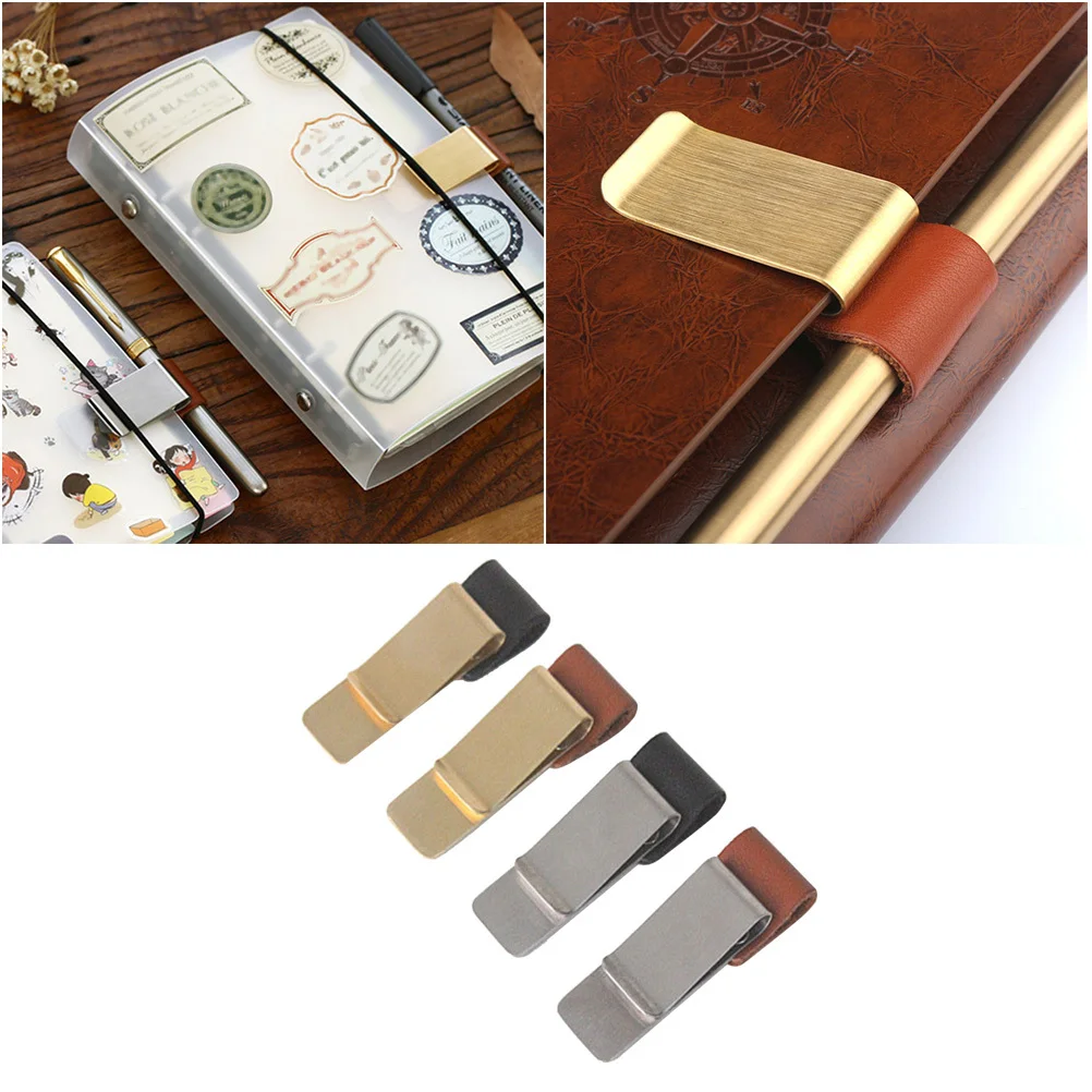 

4Pcs Metal Pen Holder Stainless Steel Vintage PU Pencil Clip for Notebook Diary Journal Pen Loop Size M