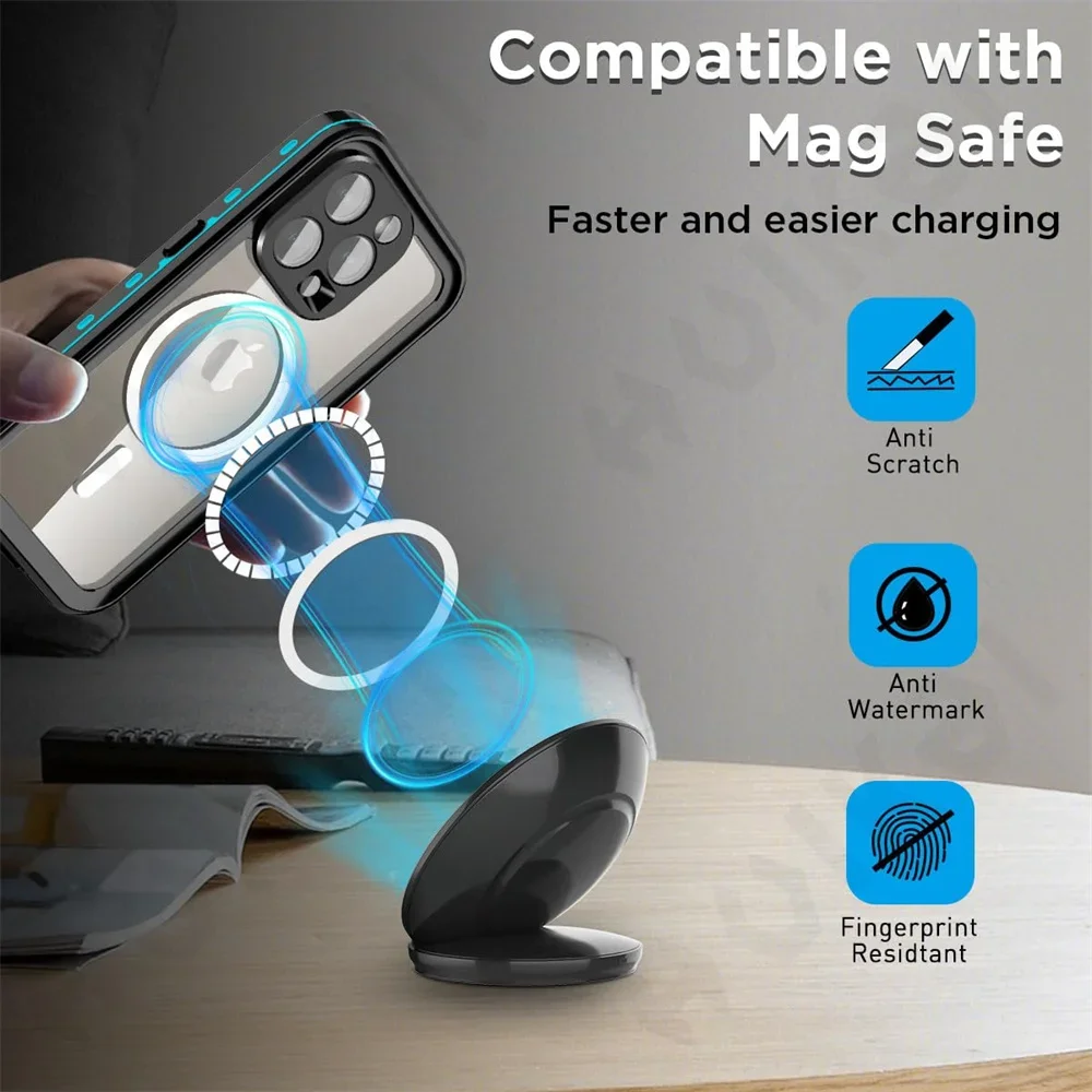 IP68 Waterproof Magnetic Case For iPhone 15 14 Pro Max Pro iPhone 13 Pro Max Protector Full Body Protective Dustproof Phone Case