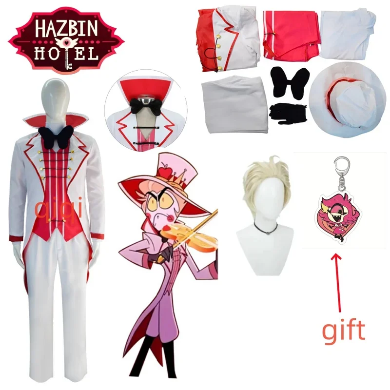 Lucifer Morningstar Cosplay Anime Hazbin Hotel Cosplay Kostuums Hazbin Lucifer Wit Pak Halloween Feest Volwassen Mannen Kostuum