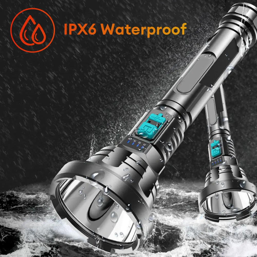 100000LM Powerful LED Flashlight P700 Tactical Flash light Long Range 4800m Torch Waterproof Camping Hand Light USB Rechargeable