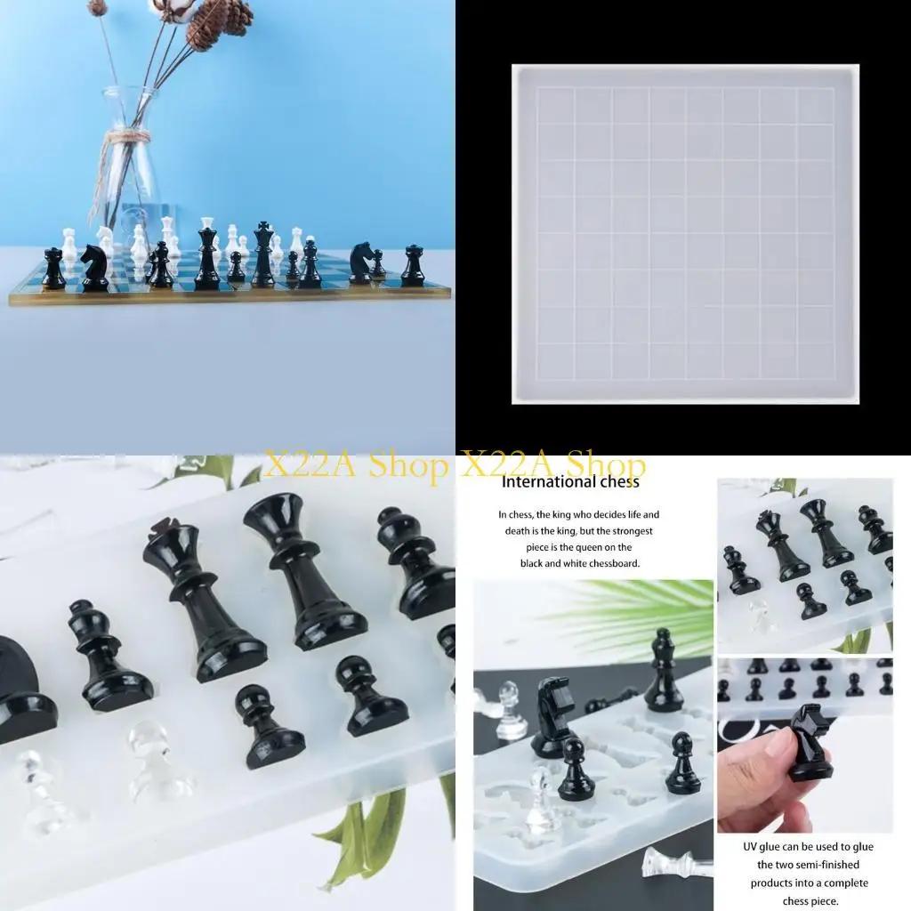 

Unique 1 Set Chess+Checkerboard Silicone Mould DIY Crafts Making Tool Chess Board Crystal Epoxy Resin Mold