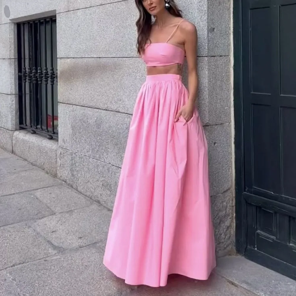 Bebê rosa longo saias femininas com bolsos drapeado cetim feminino maxi saia meninas casamento convidado festa inferior