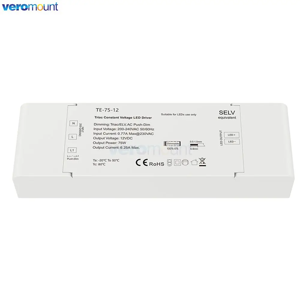 Skydance Triac Dimming Tensione costante 1 CH Uscita 12V 24V Driver LED PWM Dimmer digitale Adatto per illuminazione a LED AC Push-Dim