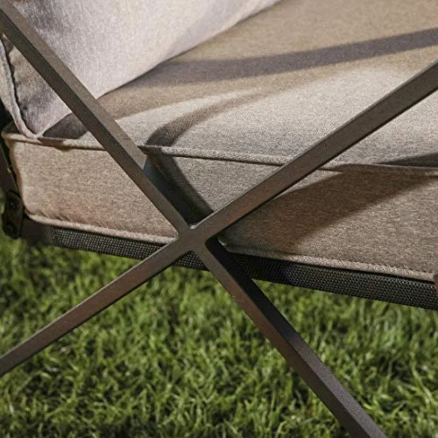 طقم بيسترو مكون من 3 قطع كراسي هزازة للفناء أثاث خارجي مع وسائد رمادية دافئة وطاولة زجاجية لحديقة حمام السباحة والفناء الخلفي #5