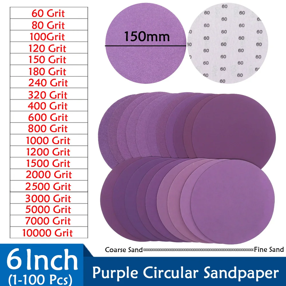 

Sanding Disc 6 Inch 150mm Purple 60-10000 Grit Alumina Oxide Sandpaper For Wood Furniture Metal Grinding Automotive Polishing