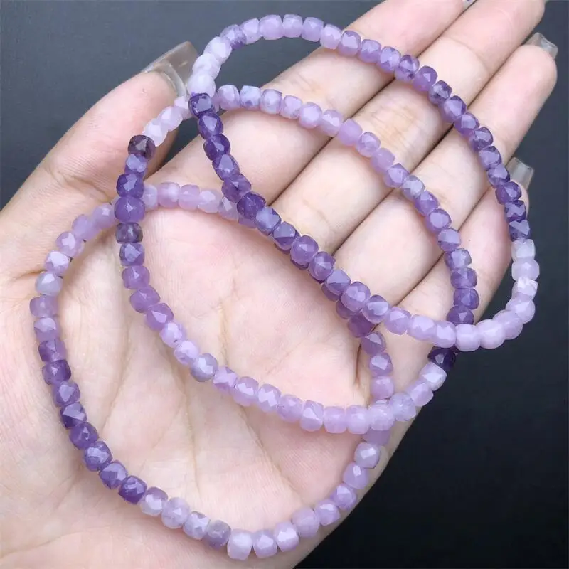 4MM Natural Purple Mica Cube Bracelet Healing Energy Stone Boho Reiki Gem Stone Beads Simple Yoga Jewelry 1PCS