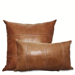 1szt Faux Leather Poszewki na poduszki Grube duże dekoracyjne Nowoczesne Boho Farmhouse Pokój dzienny Kwadratowe poszewki na kanapę Łóżko Sofa