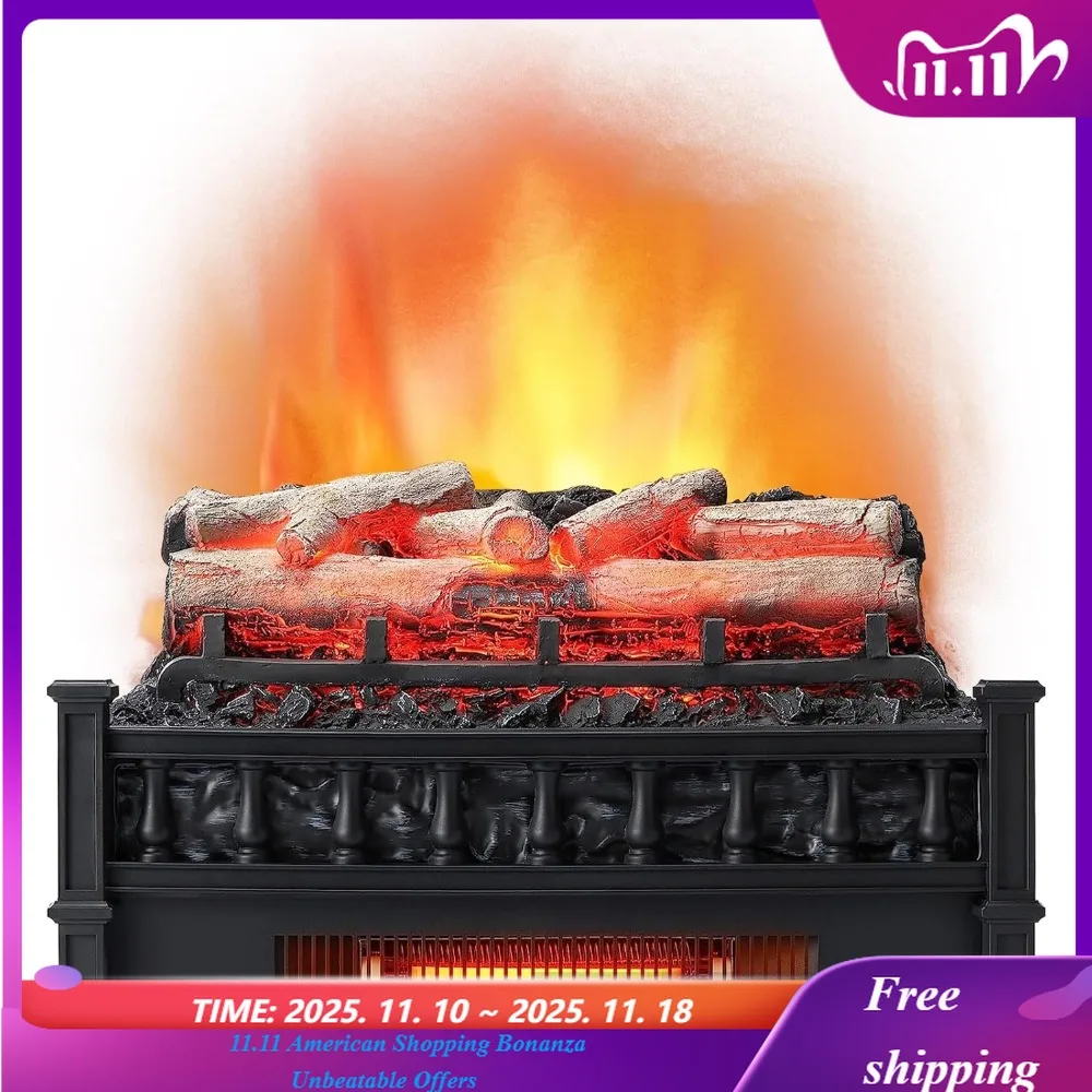 

Electric Fireplace Log Set Heater with Adjustable Temp, Overheating Protection, Realistic Birch Wood Ember Bed