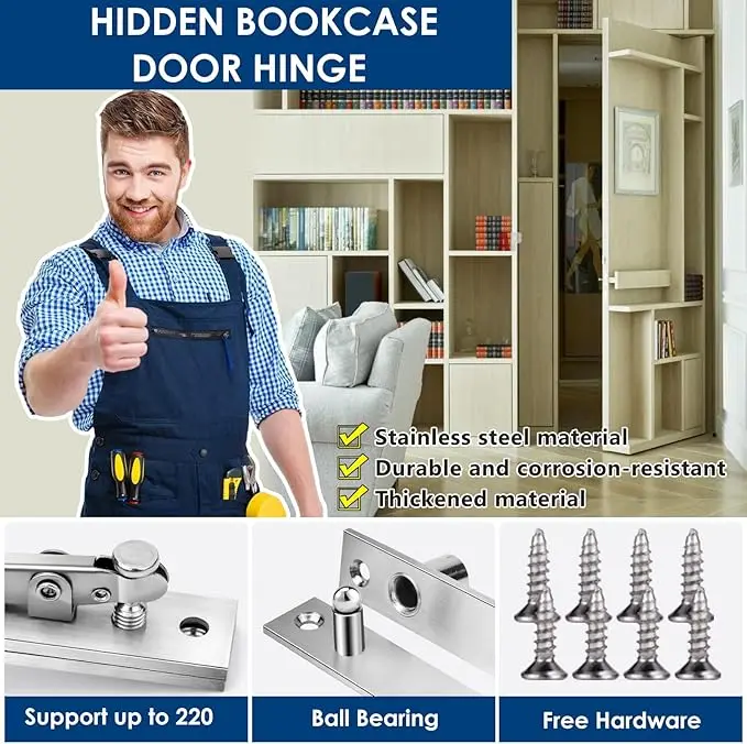 

Stainless Steel Pivot Hinges 360 Degree Rotation Rotating Invisible Floor Ceiling Pivot Heavy-Duty For Covered Bookshelf Doors