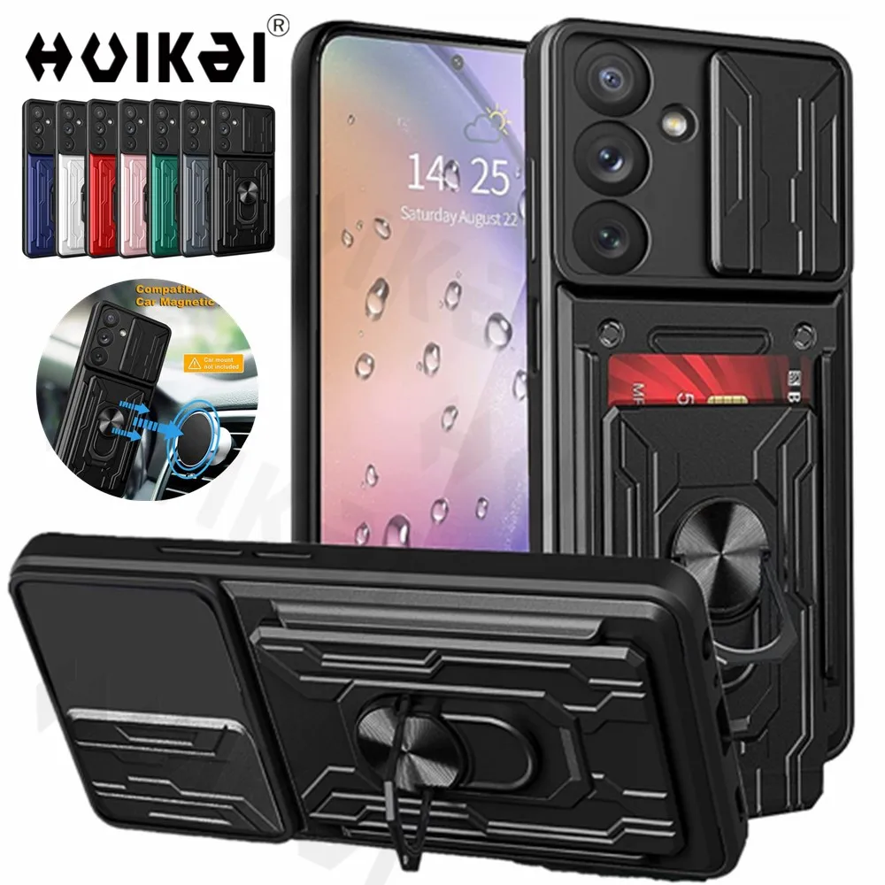 Slide Camera Lens Case For Samsung A54 A14 A13 A53 A52 A73 S23 Ultra S23 S22 Plus S23 FE S20 Note 20 Detachable Card Holder Case