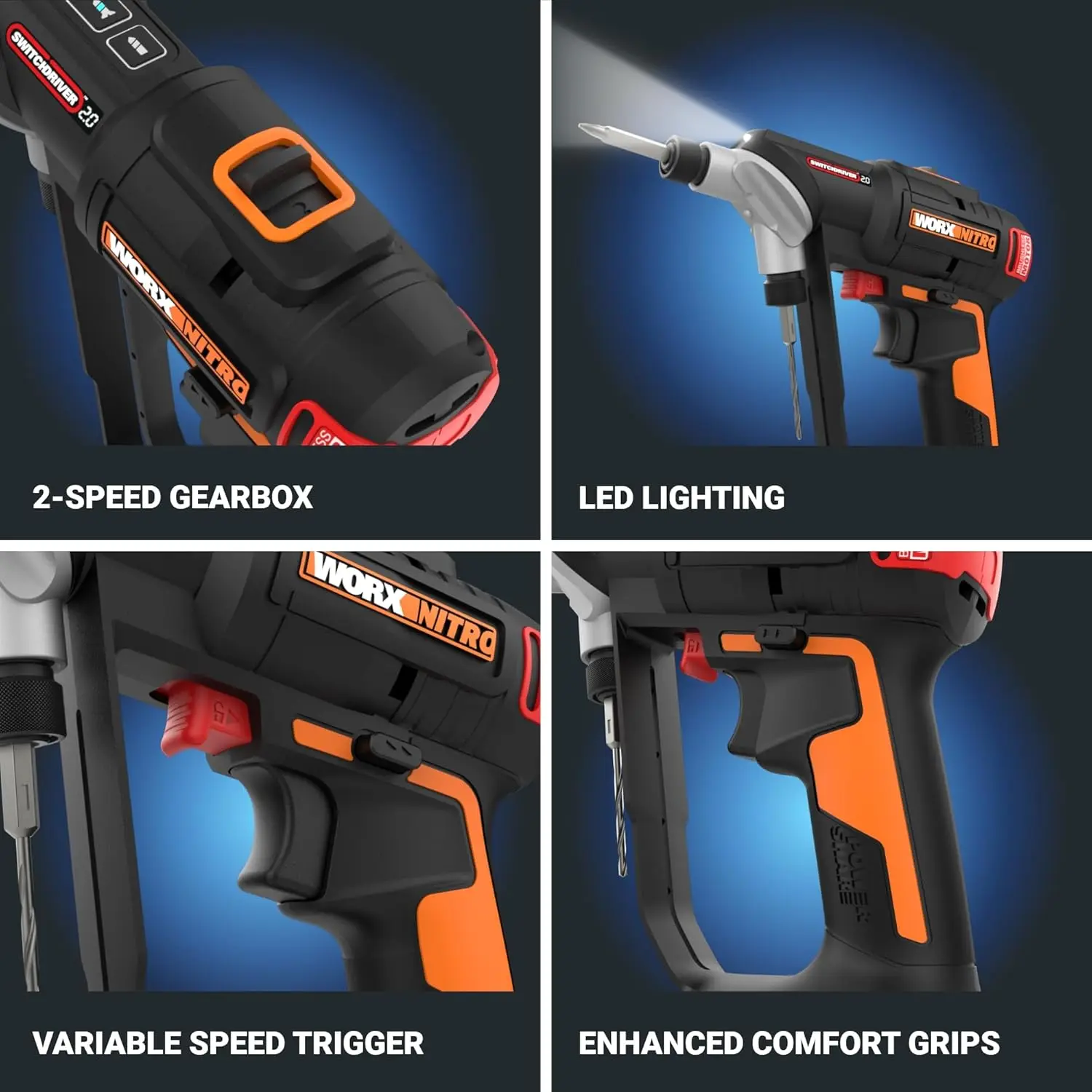 20V SwitchDriver 2.0 with 85 pc Accessory Kit, 2-in-1 Brushless Cordless Drill Driver, Drill Set Rotatable Dual 1/4" Chucks