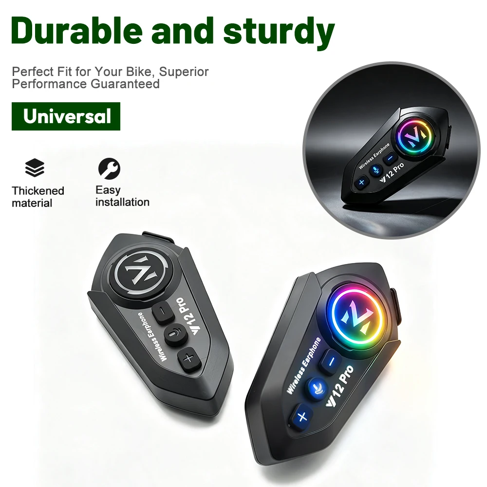 Y12 Pro Dual Mic Motorcycle Helmet Headset Stereo Bluetooth Hands Free Call Universal 1000mAh Waterproof FM Radio