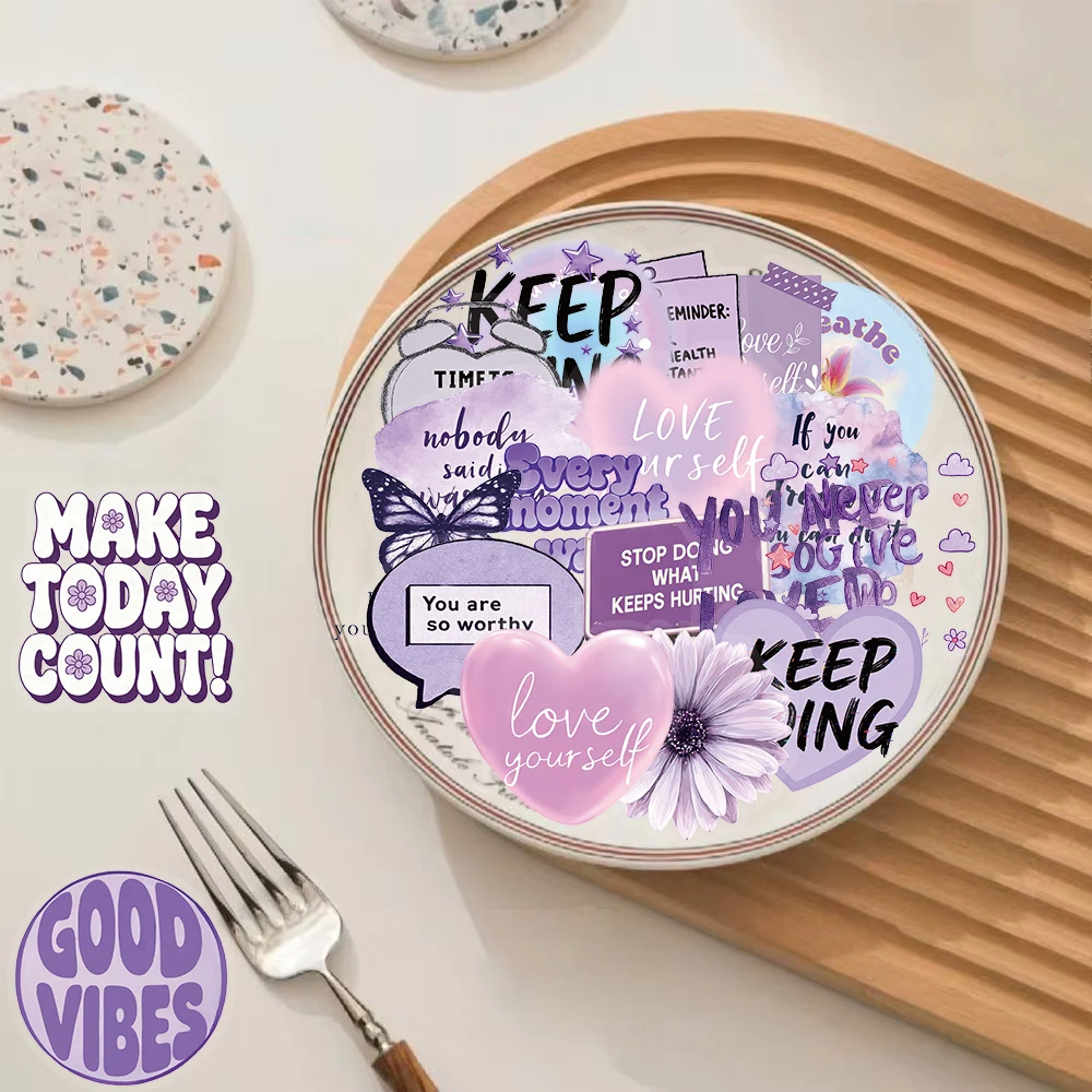 50PCS Purple Positive and Inspiring Sticker Luggage Suitcase DIY Scrapbook Guitar Personalized Art Laptop Stationery Stickers