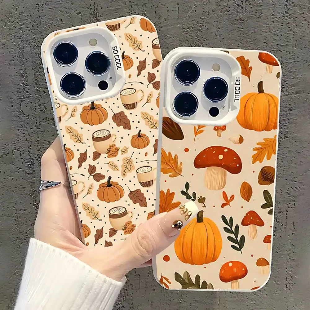 

Autumn leaves pumpkin CUTE Phone Case For iPhone 17,16,15,14,13,12,11,Pro,XS,Max,Plus,Mini,SE White Candy Matte Shockproof Cover