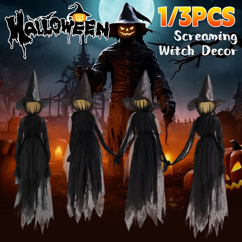 

3/1PCS Light Up Screaming Witch Decor Halloween Decorations LED Glowing Hand-Holding Witches Outdoor Yard Lawn Party Supplies