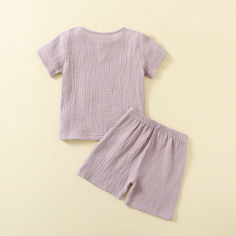 Summer Soft Thin 2 Layers Gauze Clothing Sets For Boys Girls Toddler Comfy 100% Cotton T Shirt Shorts 2pcs Sets Outfits 1-4 Yrs