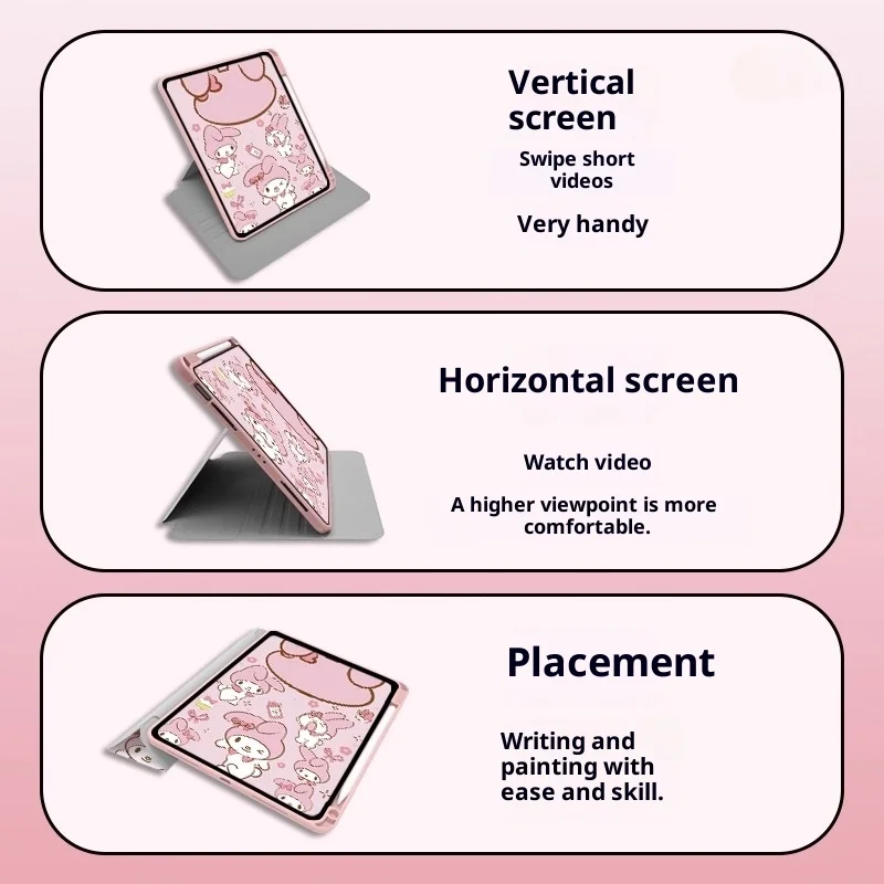 MINISO マイメロディ iPadケース iPad Air3 4 5 M2 M3 10.9インチ Pro 4 5 6 12.9インチ M4 保護ケース iPad 9/10/11 A16 11インチ タブレットカバー