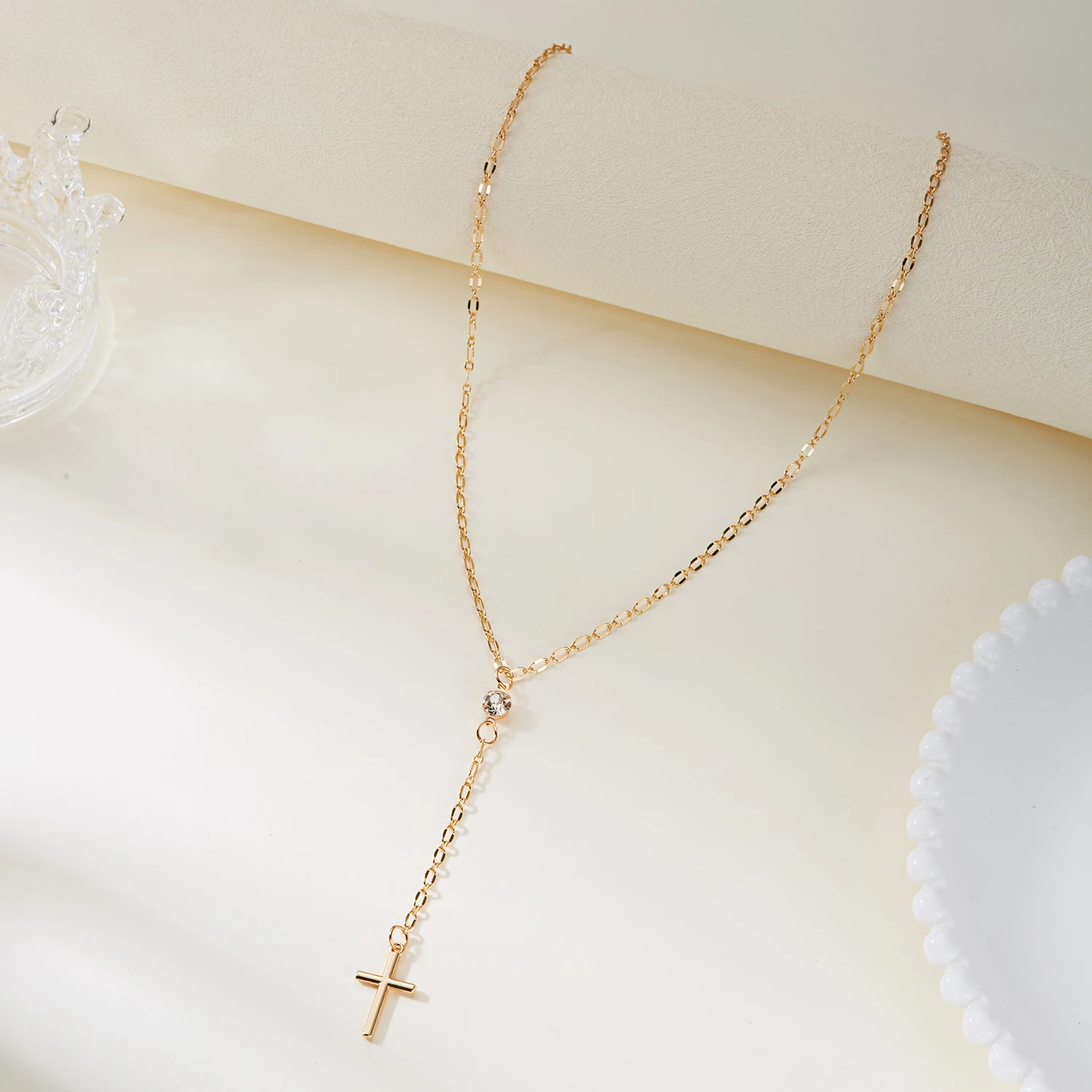 Vintage Silberfarbene Totenkopf-Kreuz Y-Halskette für Frauen Gotischer Grunge Langer Kettenanhänger Y2K Ästhetik Accessoires Schmuck Geschenk – Detail 7