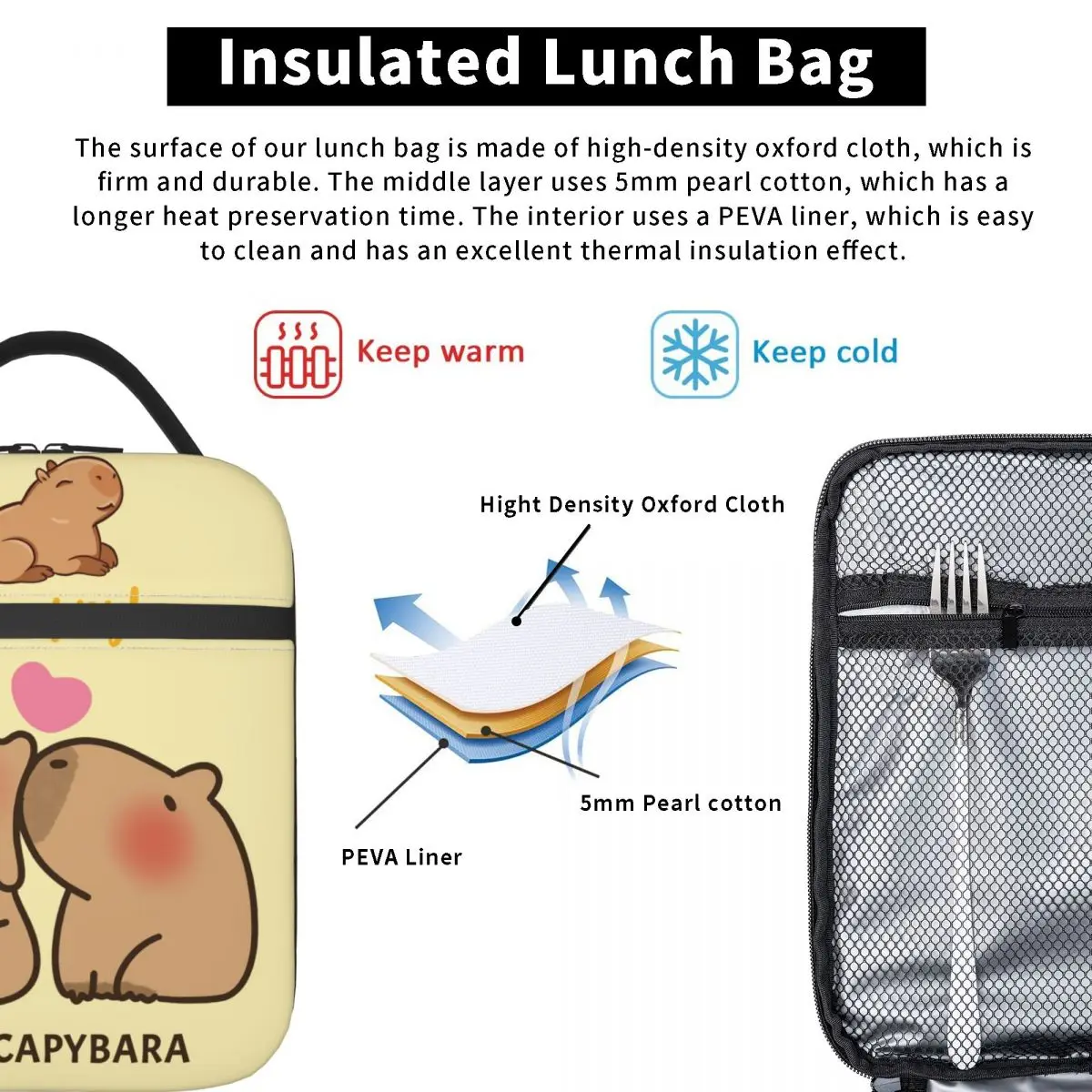 Cute Happy Capybara Product Insulated Lunch Bag for Kids School Storage Food Box Portable Unique Design Cooler Thermal Bento Box