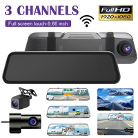 3 Channels Mirror Camera WiFi Car Video Recorder Rearview Dash Cam Front and Inside with Rear Camera Full Touch Screen HD 1080P