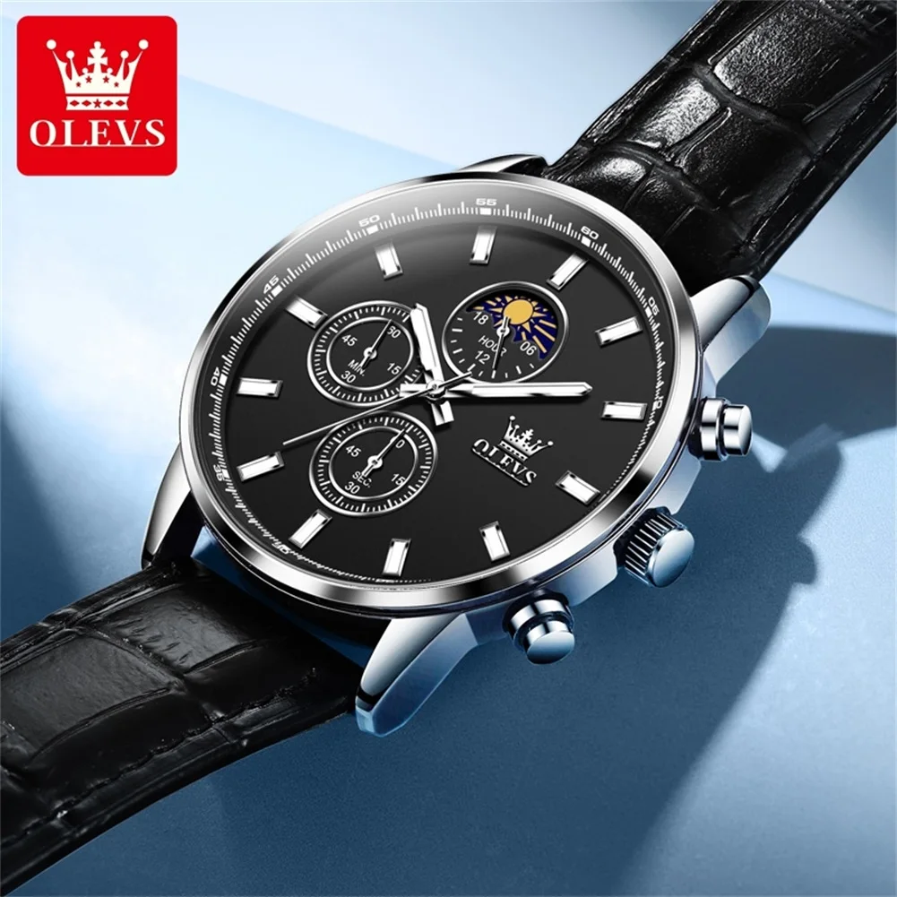 OLEVS-Montre à Quartz Étanche pour Homme, Chronographe, Phase de Lune, Montre-Bracelet, Mode Shoe, Top Marque Originale, Luxe, 2902