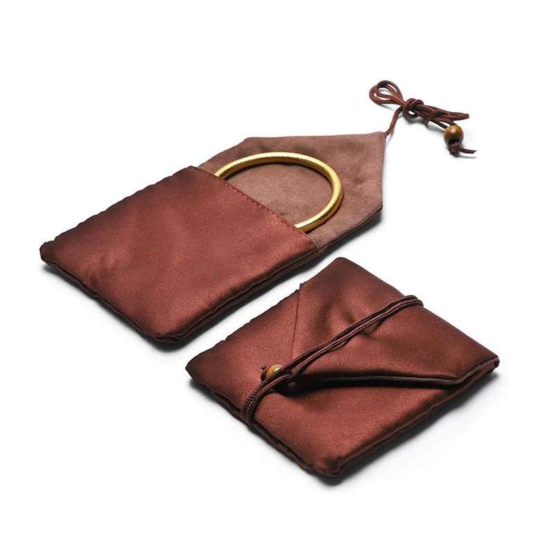 1pcs Jewelry Storage Bags 9.5*9.5cm Rope Envelope Brown Fabric Velvet Bangle Bracelet Organizer Pouches Gift Packaging