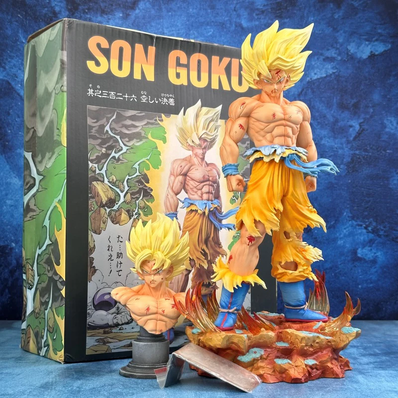

29/35cm JT Statue Dragon Ball Z Son Goku Action Figures Replaceable Heads Led Base Super Saiyan Collection Model Doll Toy Gift