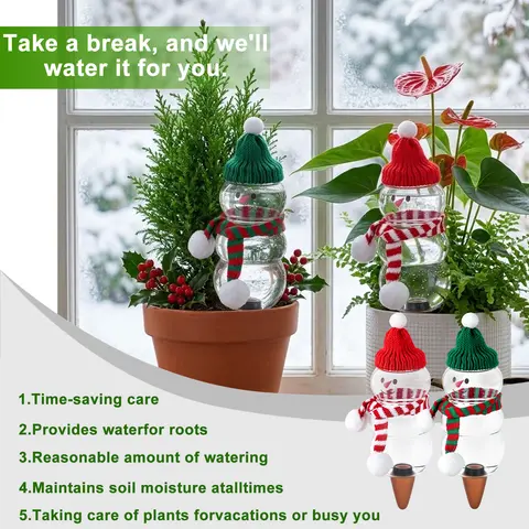 Snowman Self Watering Spikes Adjustable Flow Anti Clog Terracotta Drip Irrigation Stake Vacation Automatic Plant Waterer For Pot