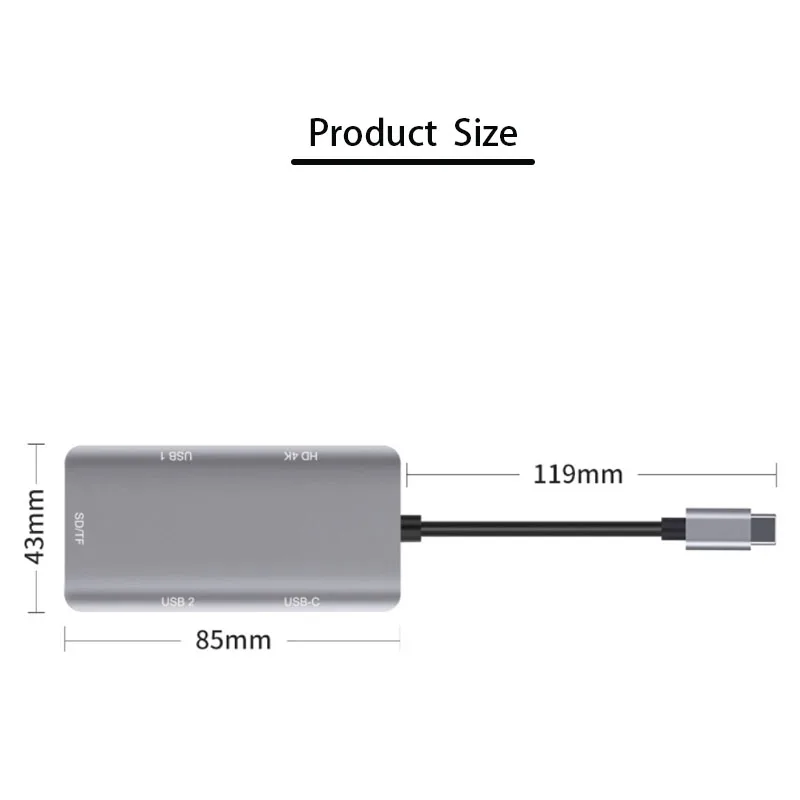 Estação de Dock Externa, Adaptador Tipo-C para HDMI-compatível, Splitter, USB 3.0, SD, Leitor de Cartão TF, 4K Screen Saver, Screen Saver