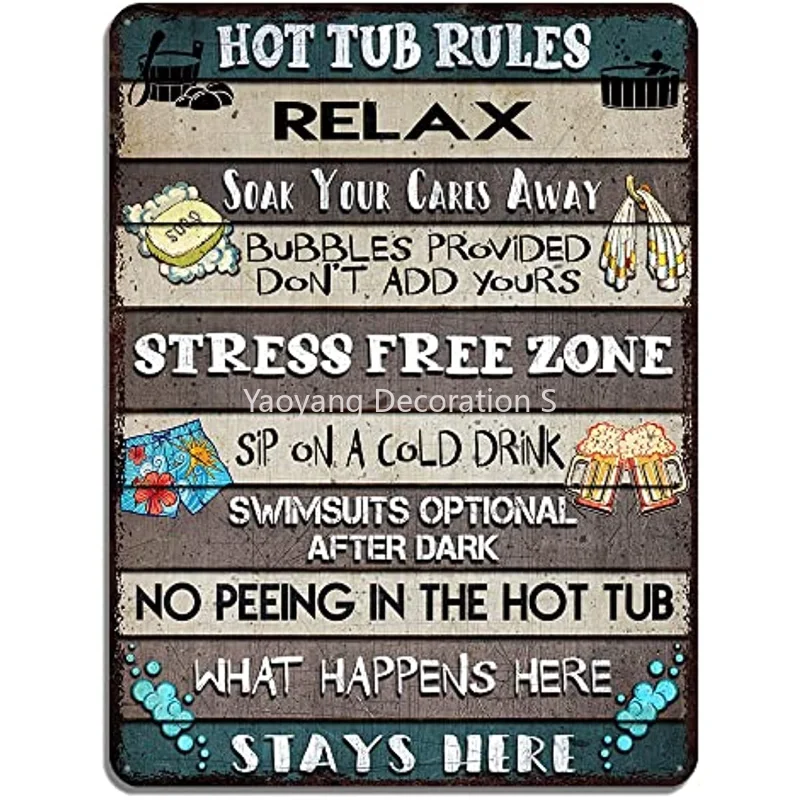 

Tub Rules Metal Sign Hot Tub Sign, Funny Rules , Bathroom Metal Sign, Decorations , Backyard Metal Sig