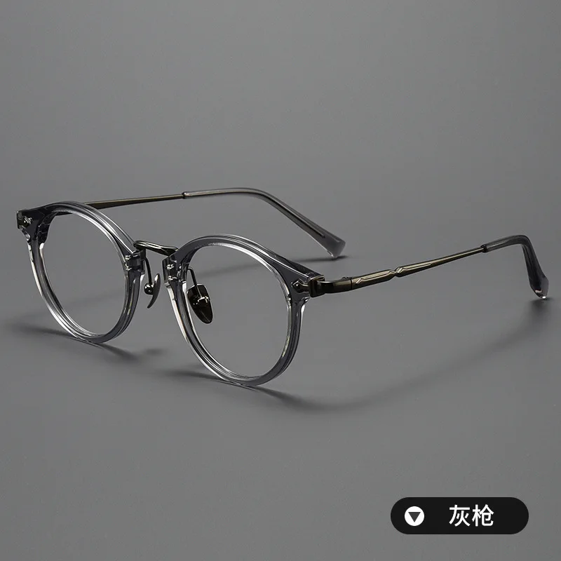 

High Quality Japaness Acetate and Titanium Eyeglasses for Men Round Reading Glasses Customized Prescription Eyeglasses