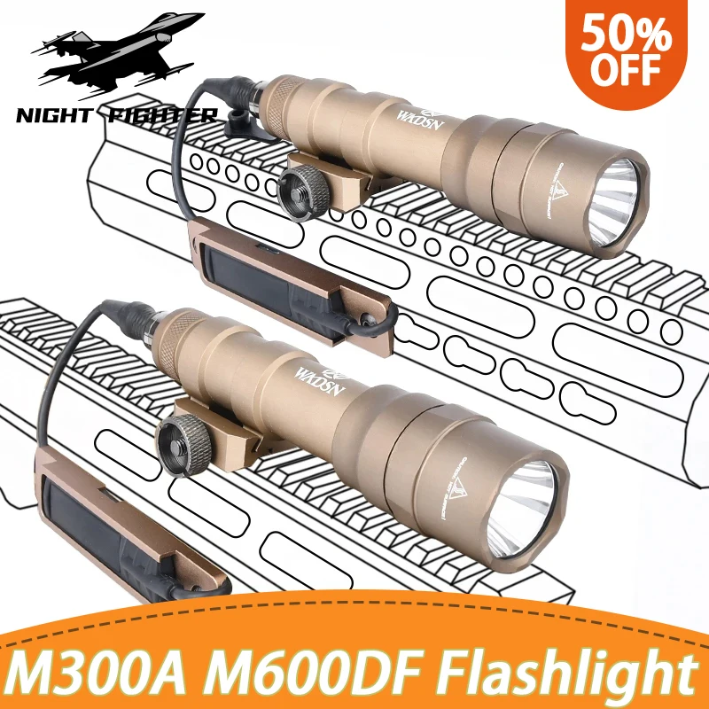 

Tactical Airsoft M600 M300 M300A Flashlight M600DF White Light Metal Tail Switch Card Slot Fit M-Lok Keymod Rail Hunting Weapon