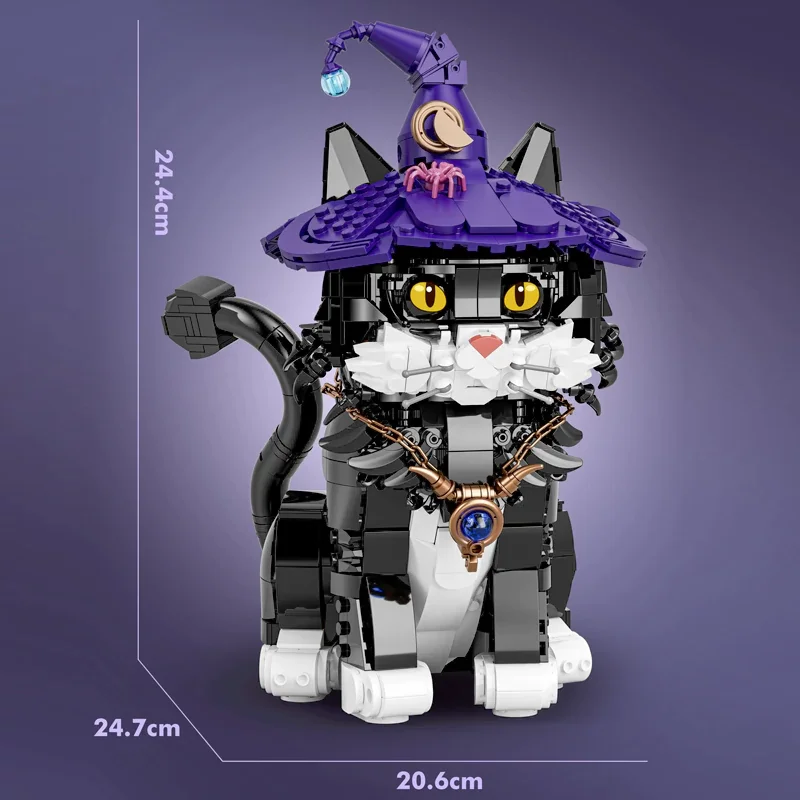 新しいクリエイティブウィザード猫ビルディングブロック動物魔法の猫モデル照明子供の教育玩具ハロウィン誕生日ギフト