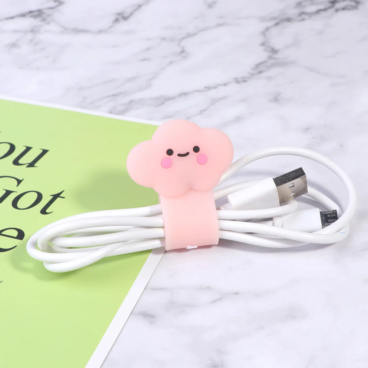 

2Pcs Portable Cable Cord Organizer Silicone Winder for Headphone Charging Data Line Management in Stylish Pink Cloud Color
