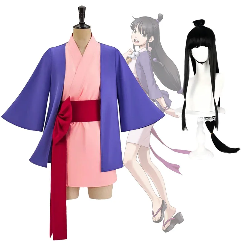 Disfraz de Cosplay de Anime Maya Fey, Ace Attorney Ayasato Mayoi, Kimono Japonés, Juego de Rol, Pelucas de Maya Spirit Medium, Talla para Mujer