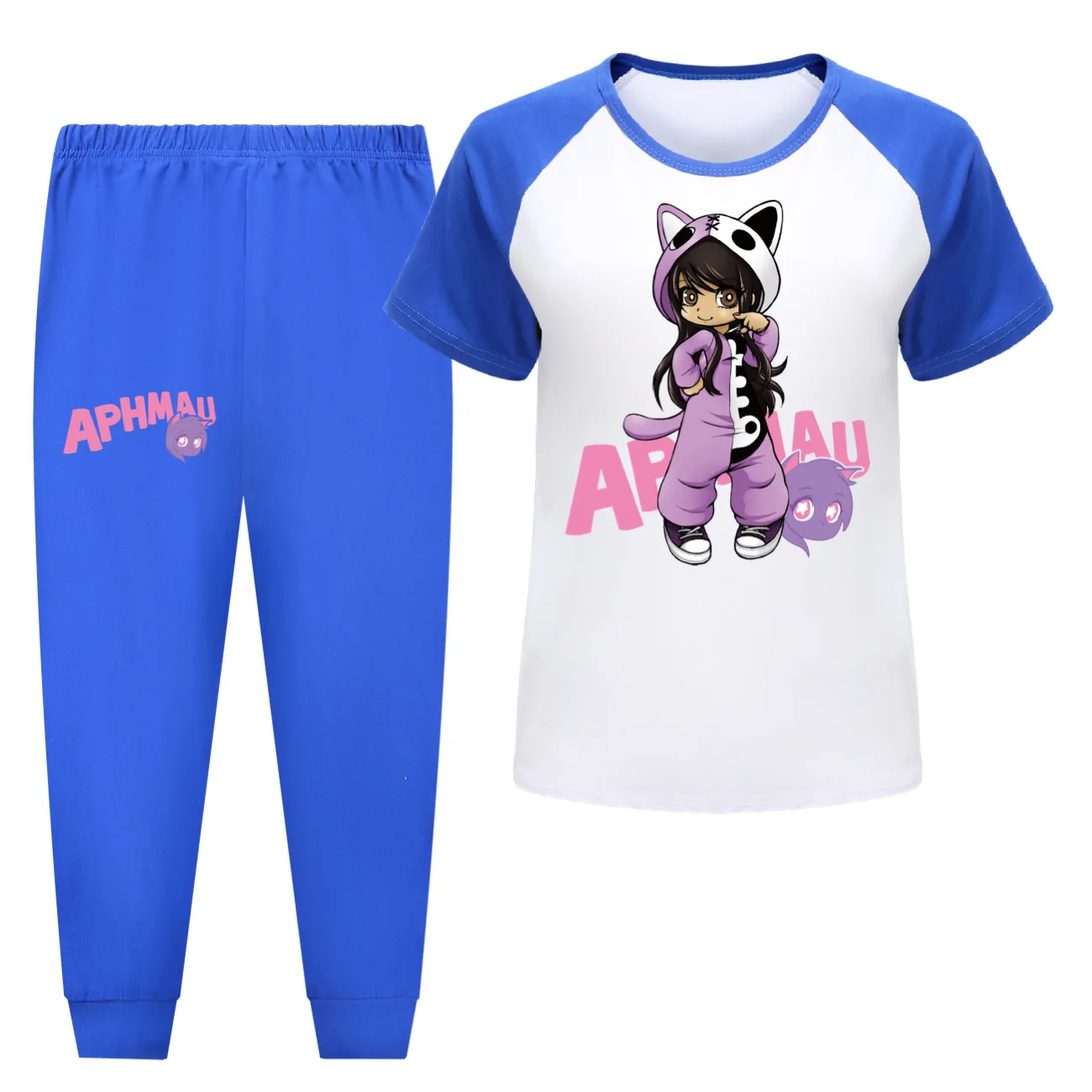 Aphmau Cat Clothes Kids Short Sleeve T-shirts Pants 2pcs Set Baby Boys 2024 Summer Pijama Sets Toddler Girls Cartoon Sleepwear