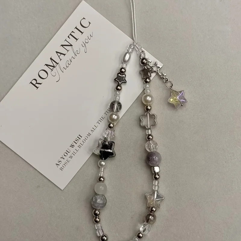 Fashion Silver Star Pearl Beaded Beaded Pendant Phone Strap Charm ZY For iPhone Samsung Universal Accessories Chain Lanyard Gift, image 5