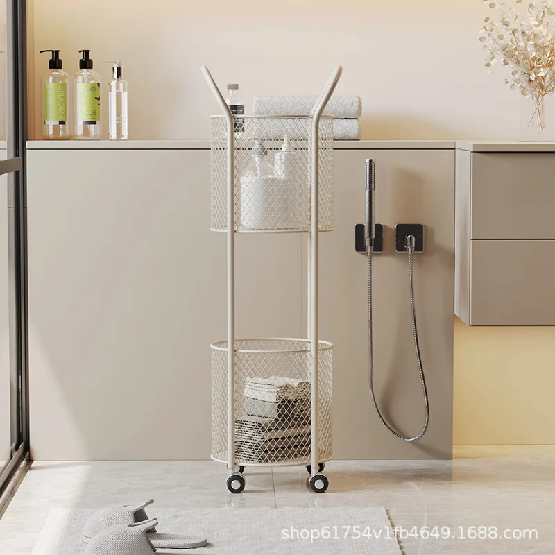 Cream wind simple storage basket sundries multi-layer storage rack household floor trolley bathroom removable rack