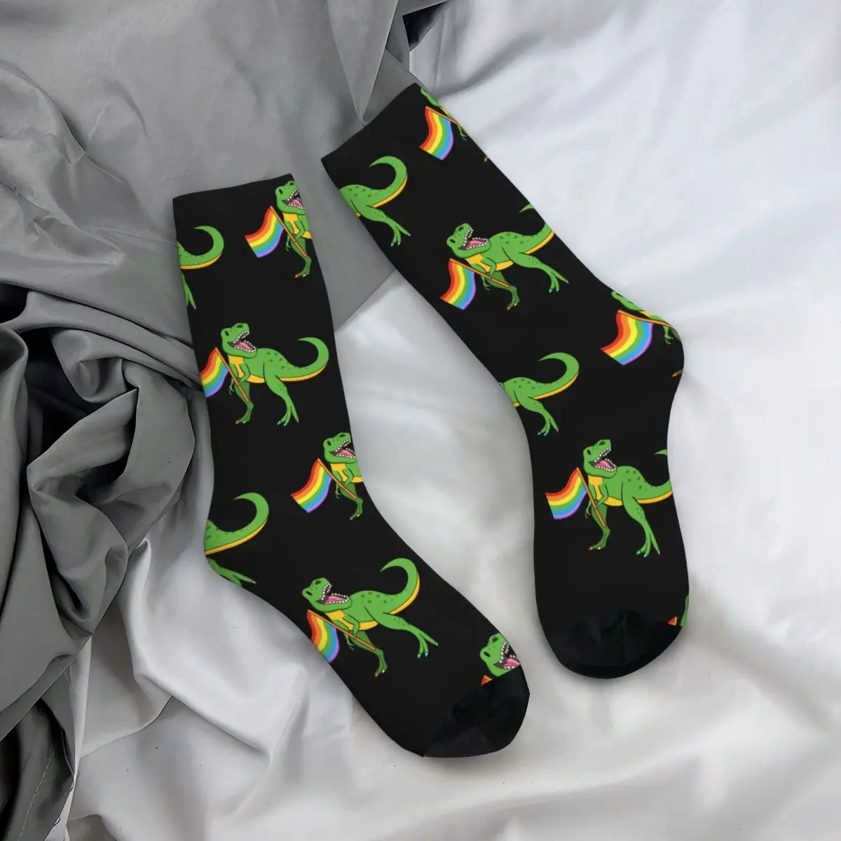 Hip Hop Vintage LGBT Gay Pride Crazy Men\'s Socks Dinosaurs Unisex Street Style Printed Happy Novelty Crew Sock Boys Gift