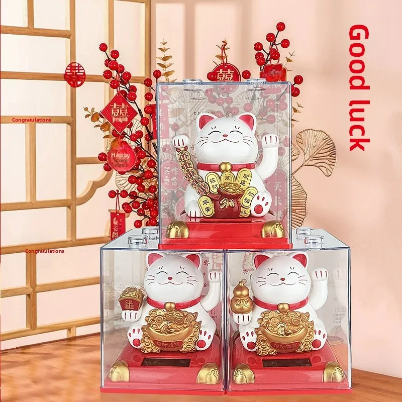Lucky cat automatically beckons to make a fortune cat light kinetic energy solar car desktop ornaments rich wedding gifts.