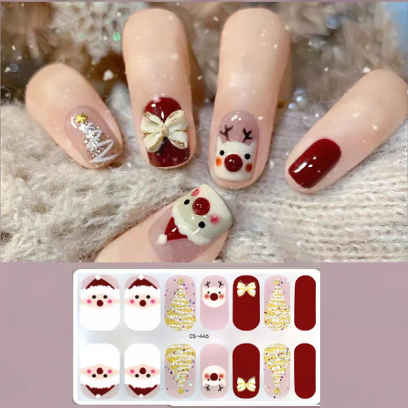 Świąteczne brokatowe naklejki żelowe na paznokcie, ręcznie robione paznokcie doczepiane, akcesoria do zdobienia paznokci, artykuły do paznokci, manicure, slidery na paznokcie, elementy do paznokci.