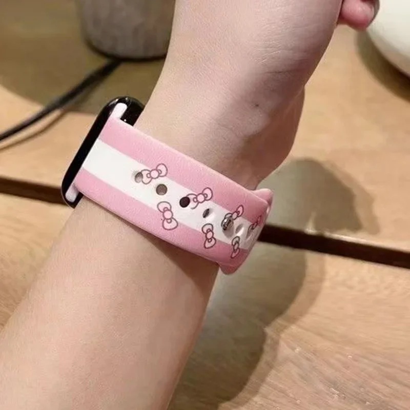 Sanrio Hello Kitty Watchbands Cute Anime Iwatch 8 Silica Gel 38 40 41 42 44MM Cartoon Watch Accessories Watch Band Girl Gift Toy